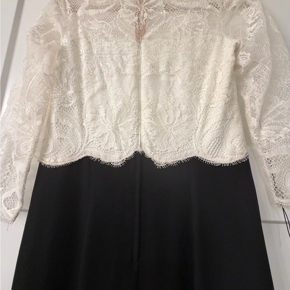 New Tadashi Shoji Lacecrepe Gown in Ivory and Black - Picture 3 of 10